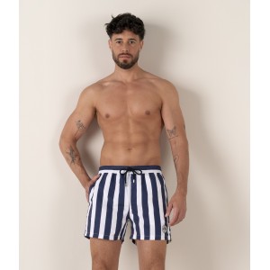 CALIFORNIA - Large stripes print navy swimshorts