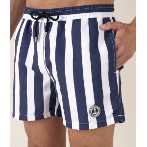 CALIFORNIA - Large stripes print navy swimshorts