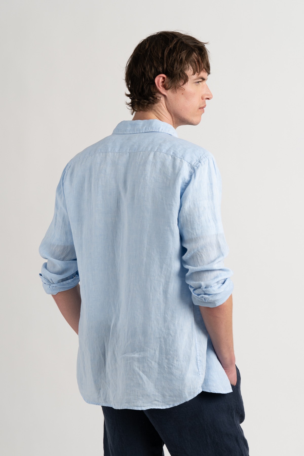 Chemise Homme manches longues unie bleu ciel slimfit|Europann