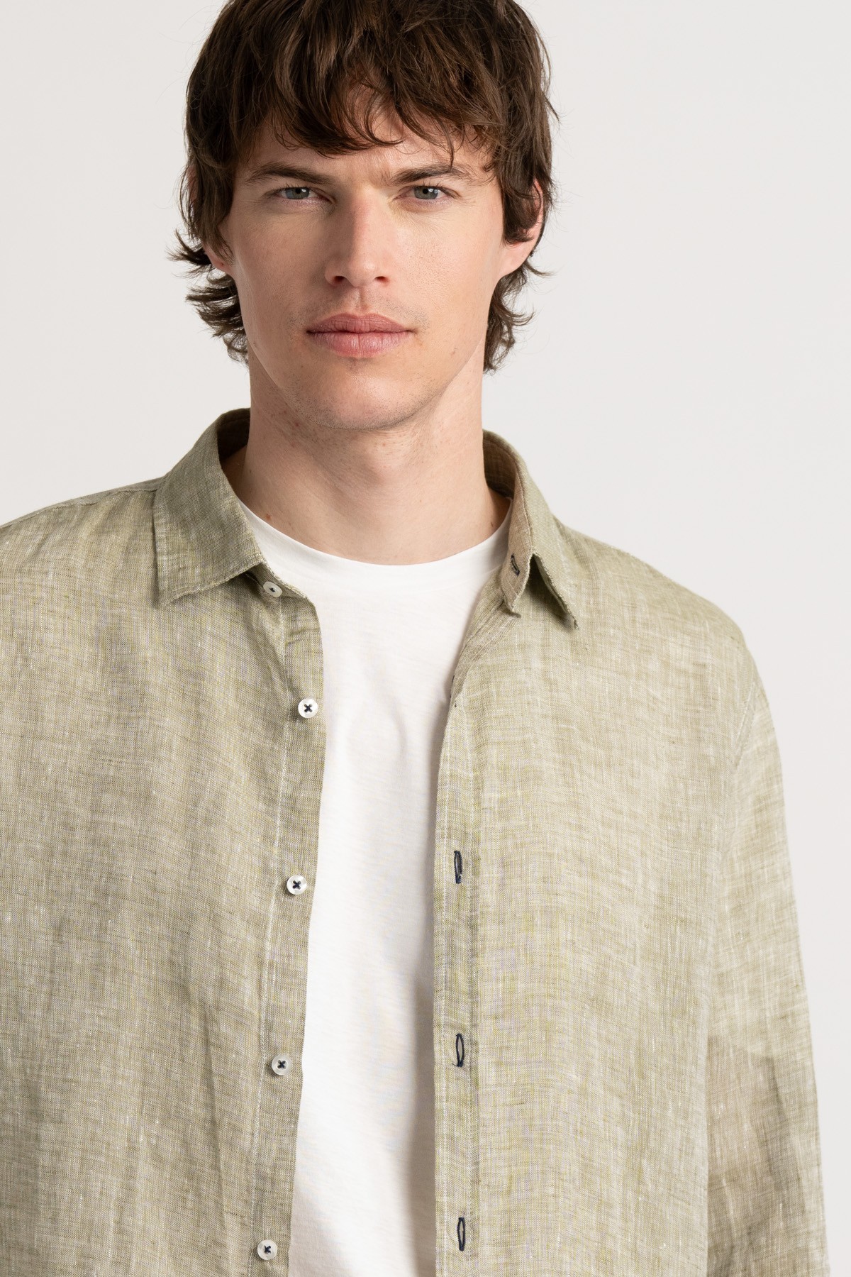 Plain kaki color long sleeves shirt for men | Quality brand Europann