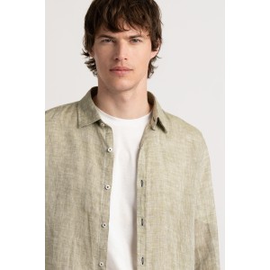 Chemise Homme manches longues unie kaki slimfit|Europann