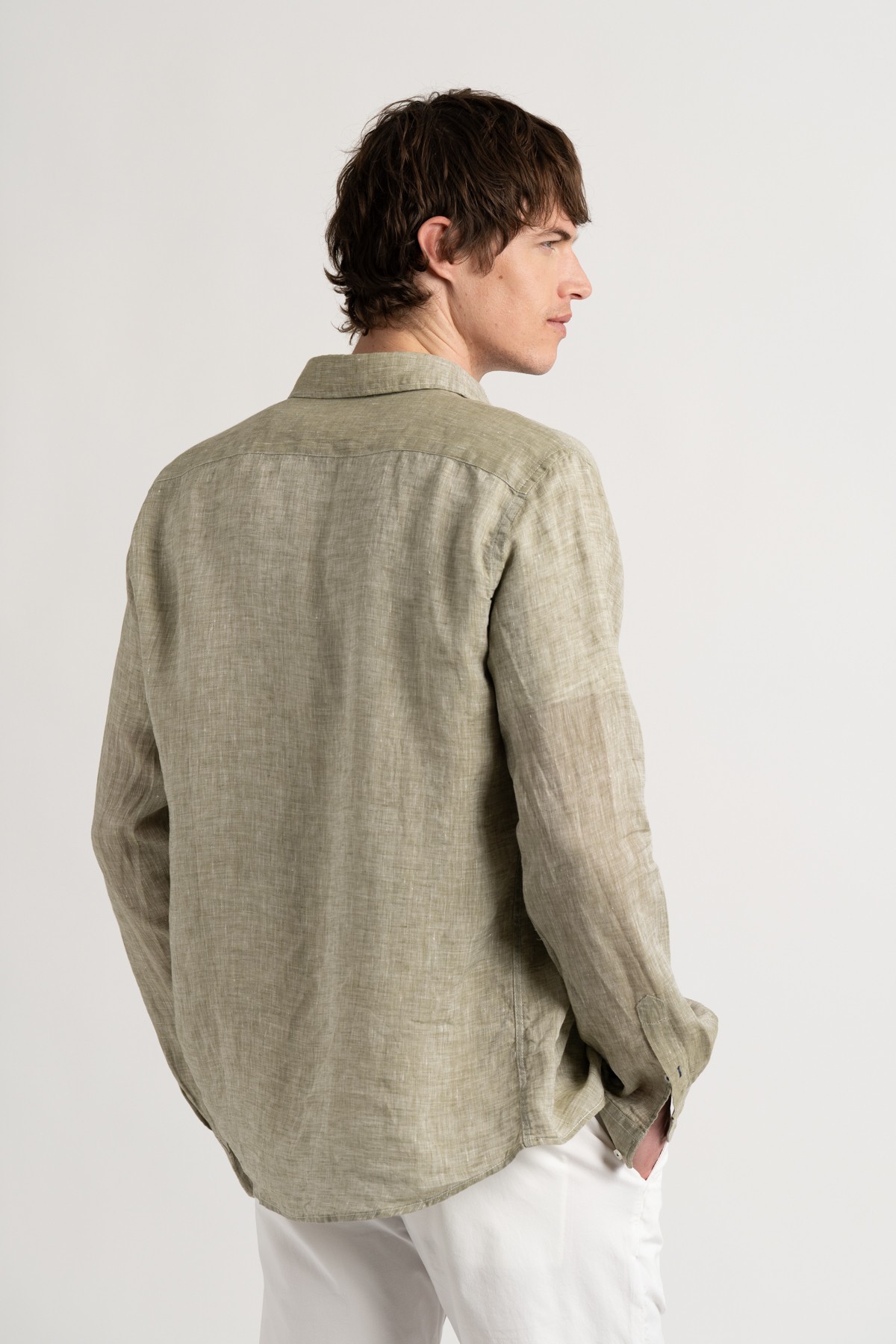 Chemise Homme manches longues unie kaki slimfit|Europann