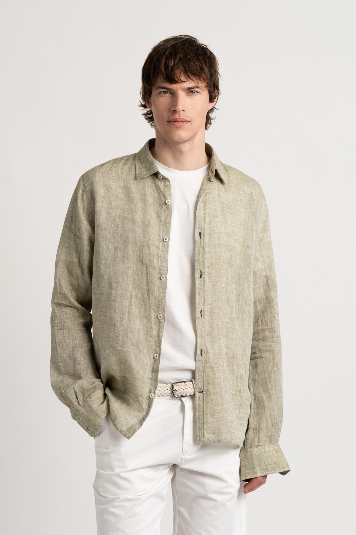 Plain kaki color long sleeves shirt for men | Quality brand Europann