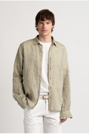 Chemise Homme manches longues unie kaki slimfit|Europann