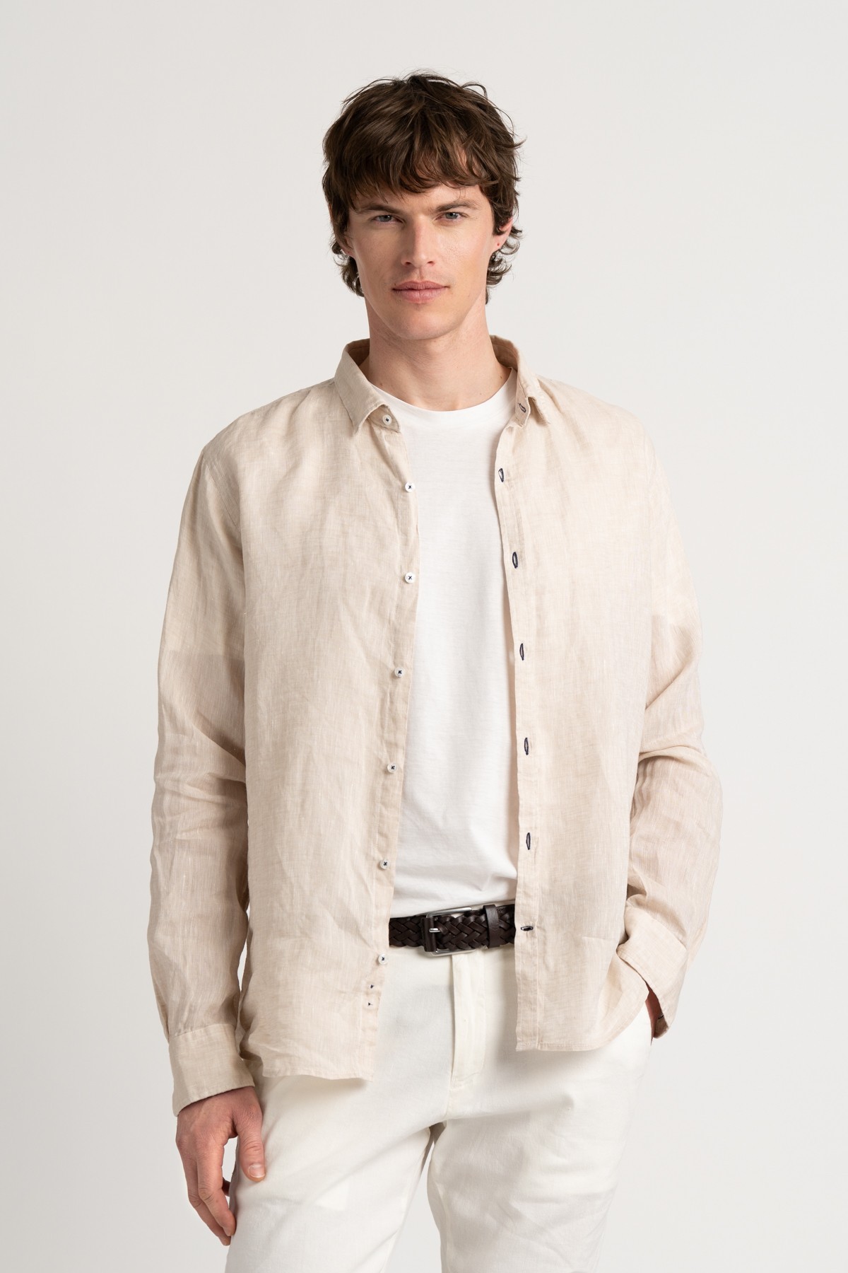 Plain beige color long sleeves shirt for men | Quality brand Europann
