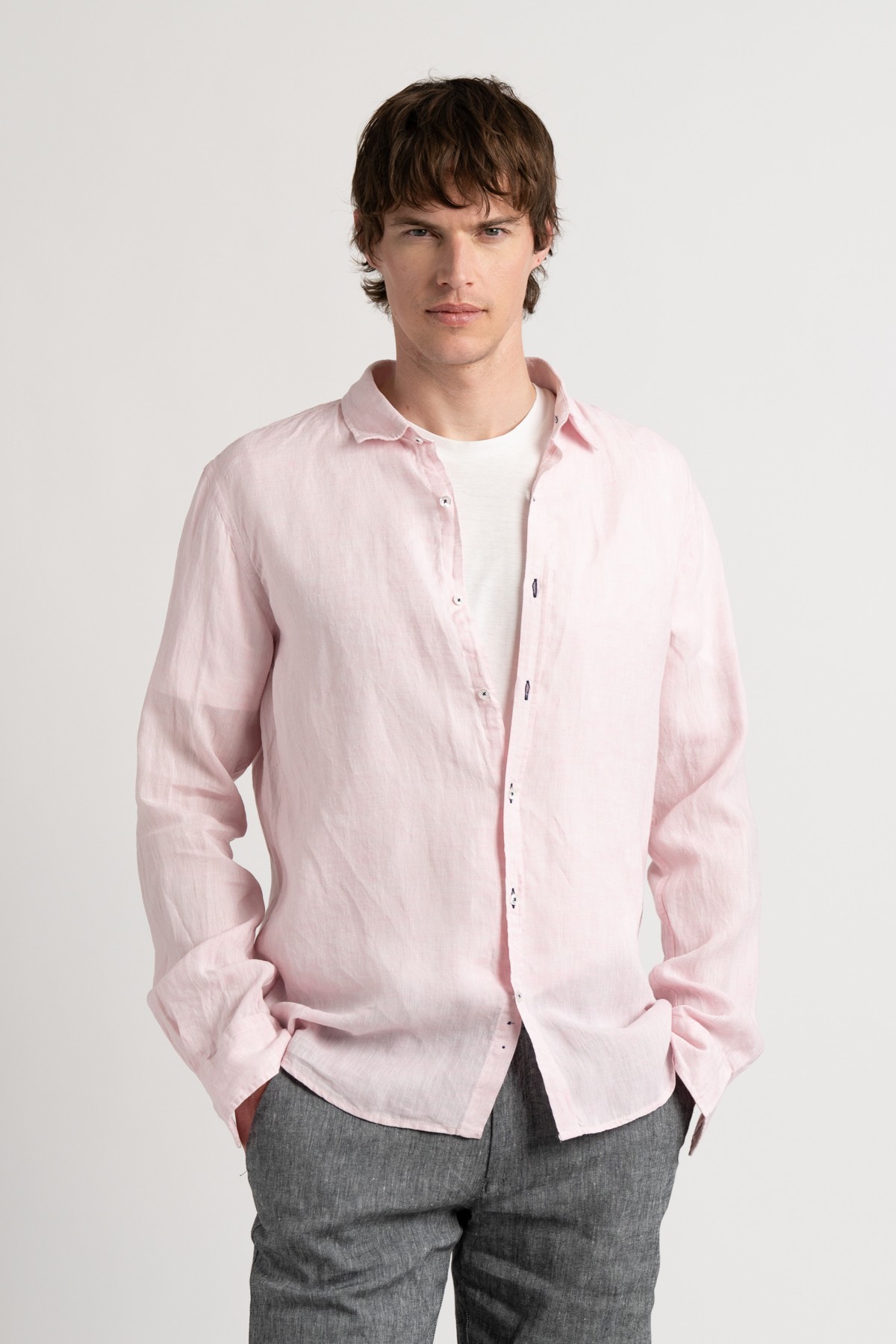 Chemise Homme manches longues unie rose slimfit|Europann