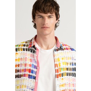 Chemise couleurs pantone Ross rose en lin|Marque de qualité - Europann