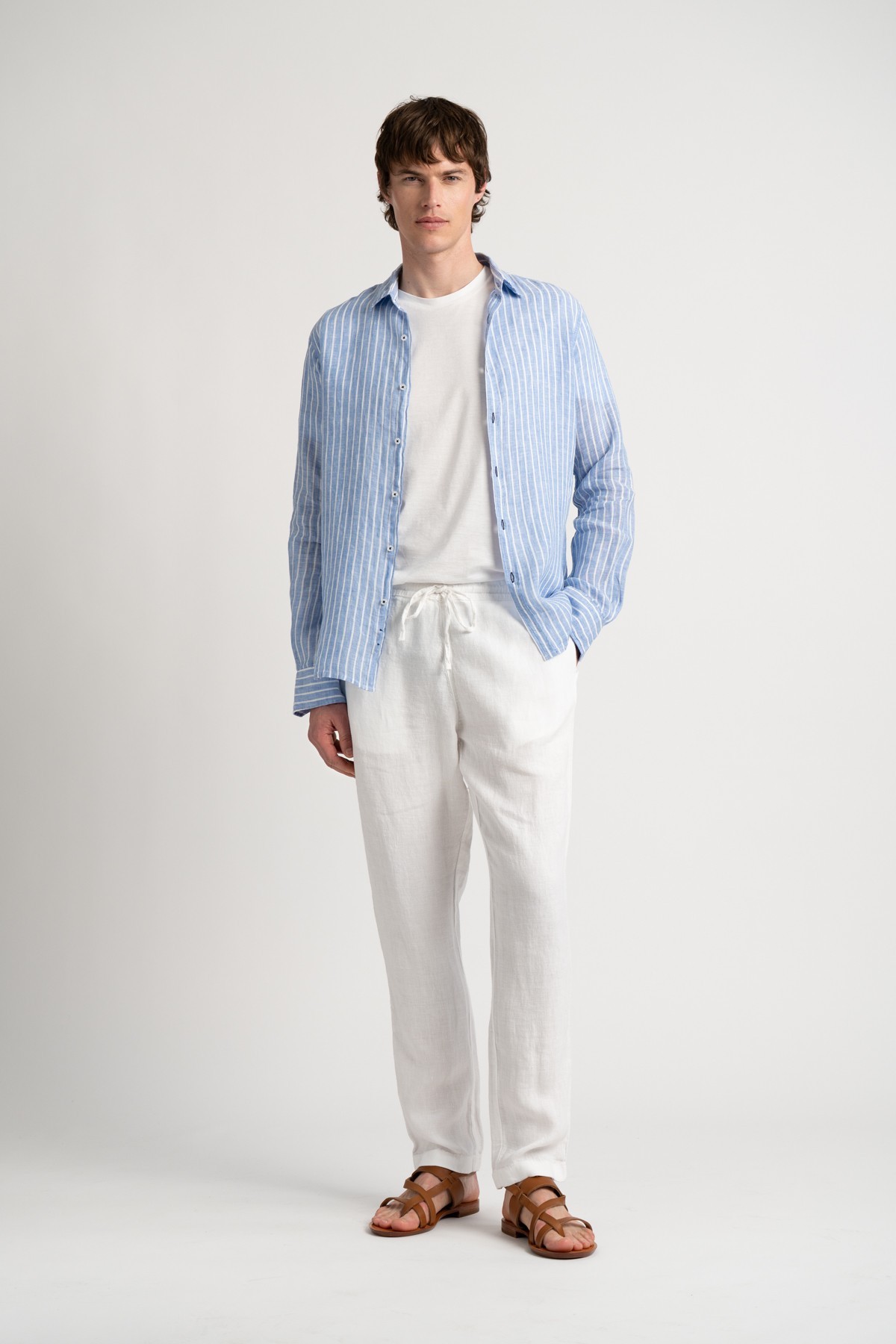 Men's striped blue linen shirt |Quality brand Europann