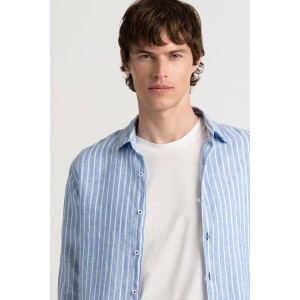 Men's striped blue linen shirt |Quality brand Europann
