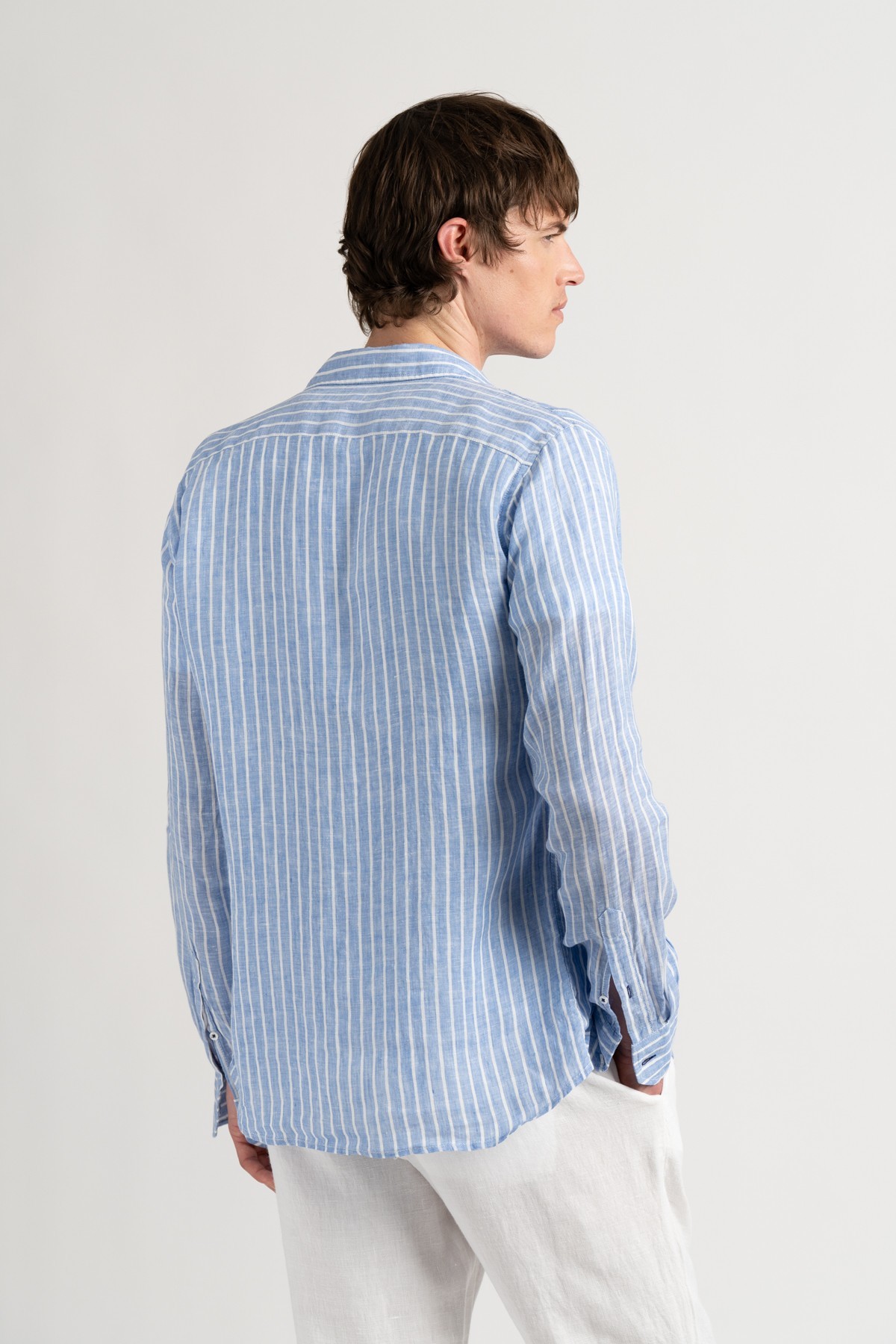Men's striped blue linen shirt |Quality brand Europann