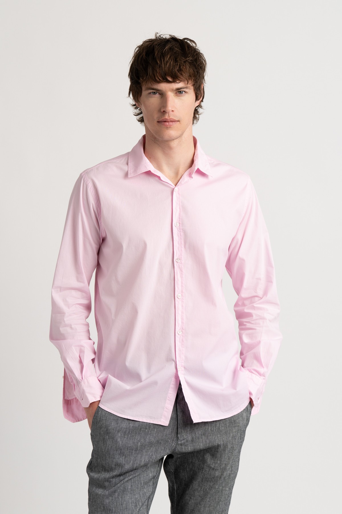 Chemise Homme manches longues unie rose slimfit|Europann 