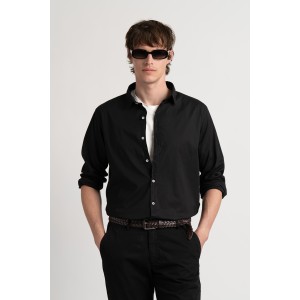 Chemise Homme manches longues unie noire slimfit|Europann 