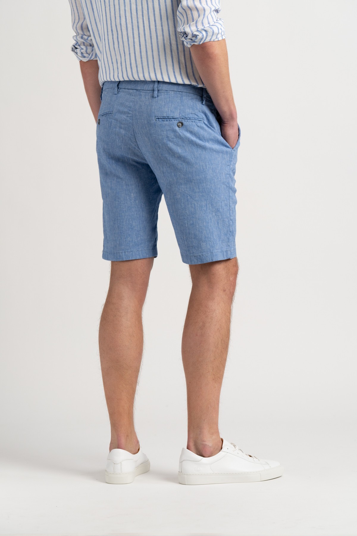 Linen-blended men's blue bermuda |  Quality brand Europann
