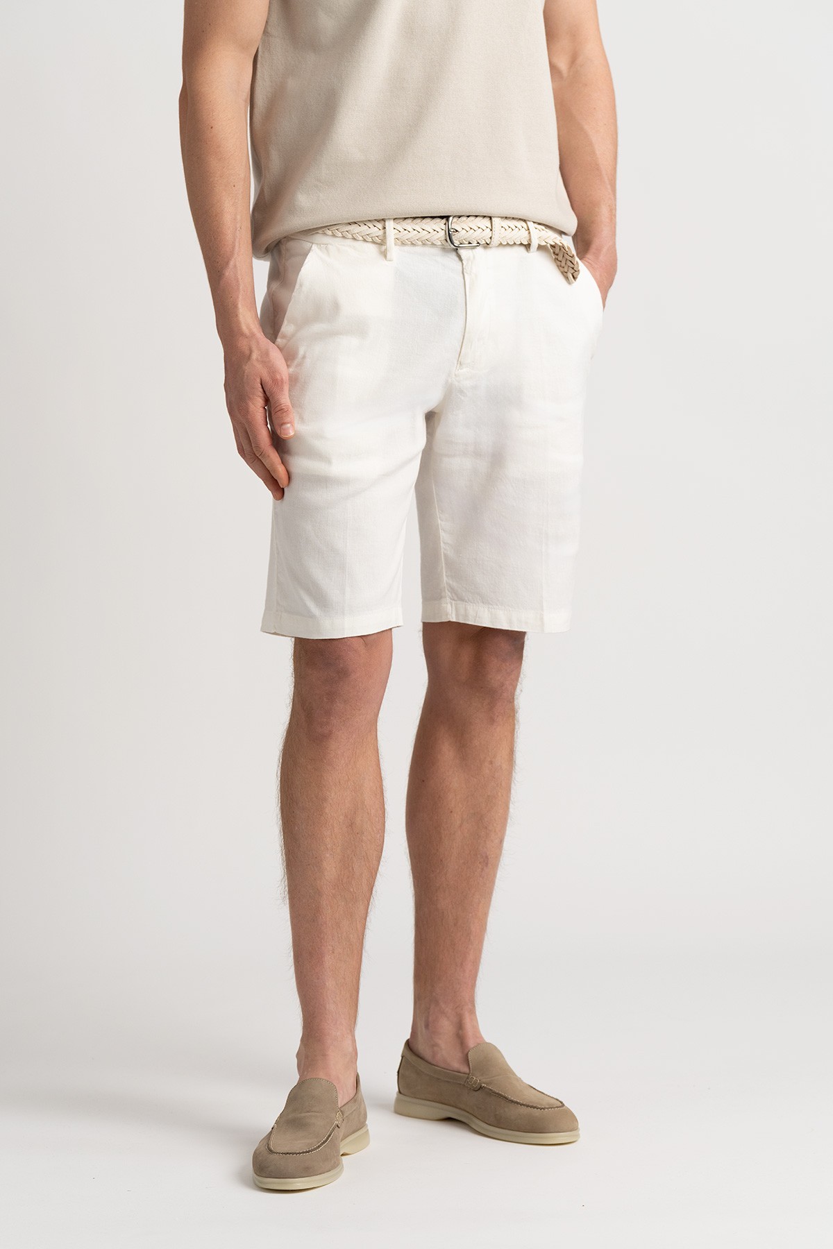 Linen-blended men's white bermuda |  Quality brand Europann 