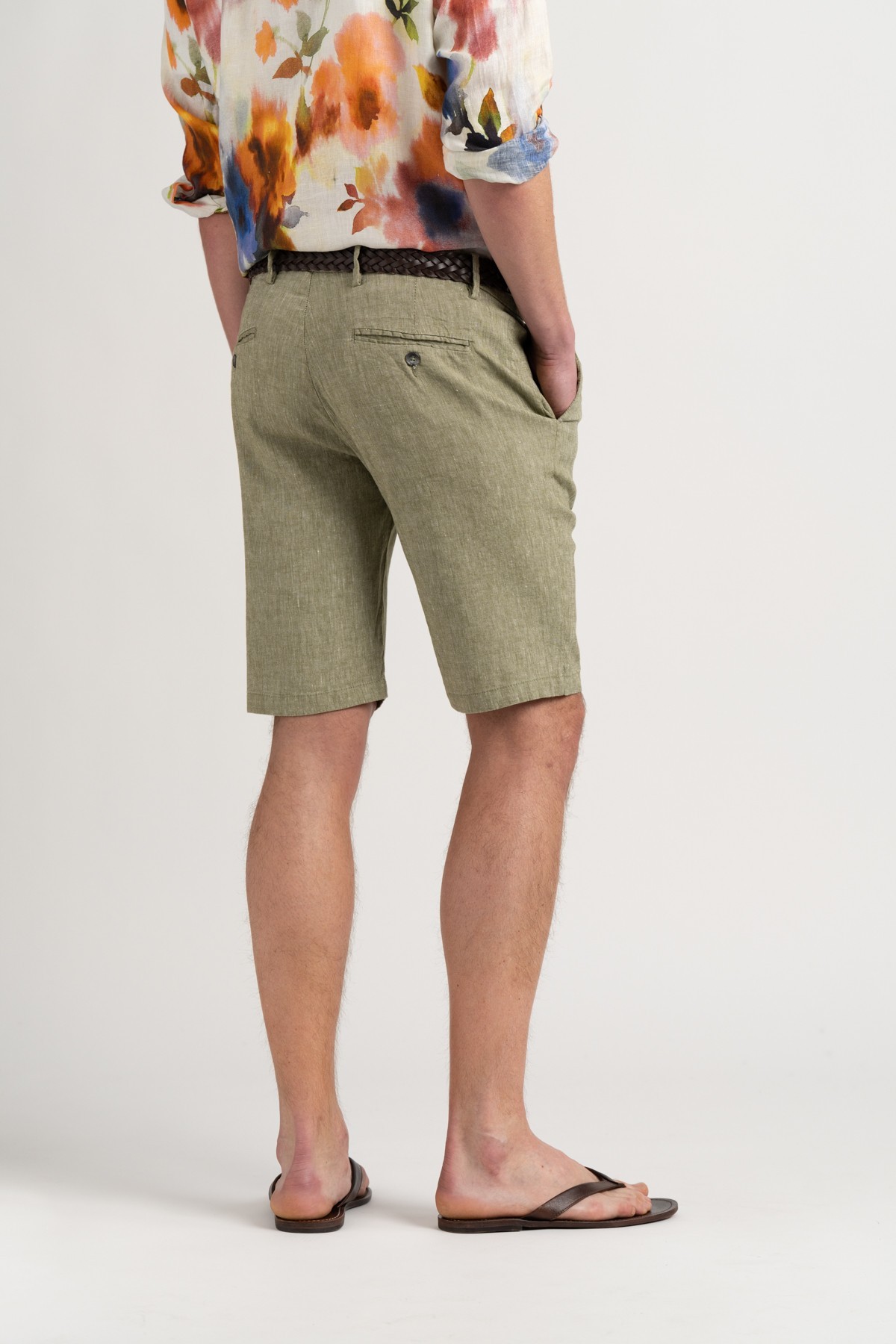 Linen-blended men's kaki bermuda |  Quality brand Europann 