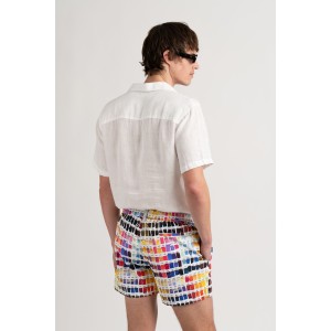 Fushia pink with pantone prints swimshort for mens|  Quality brand Europann 