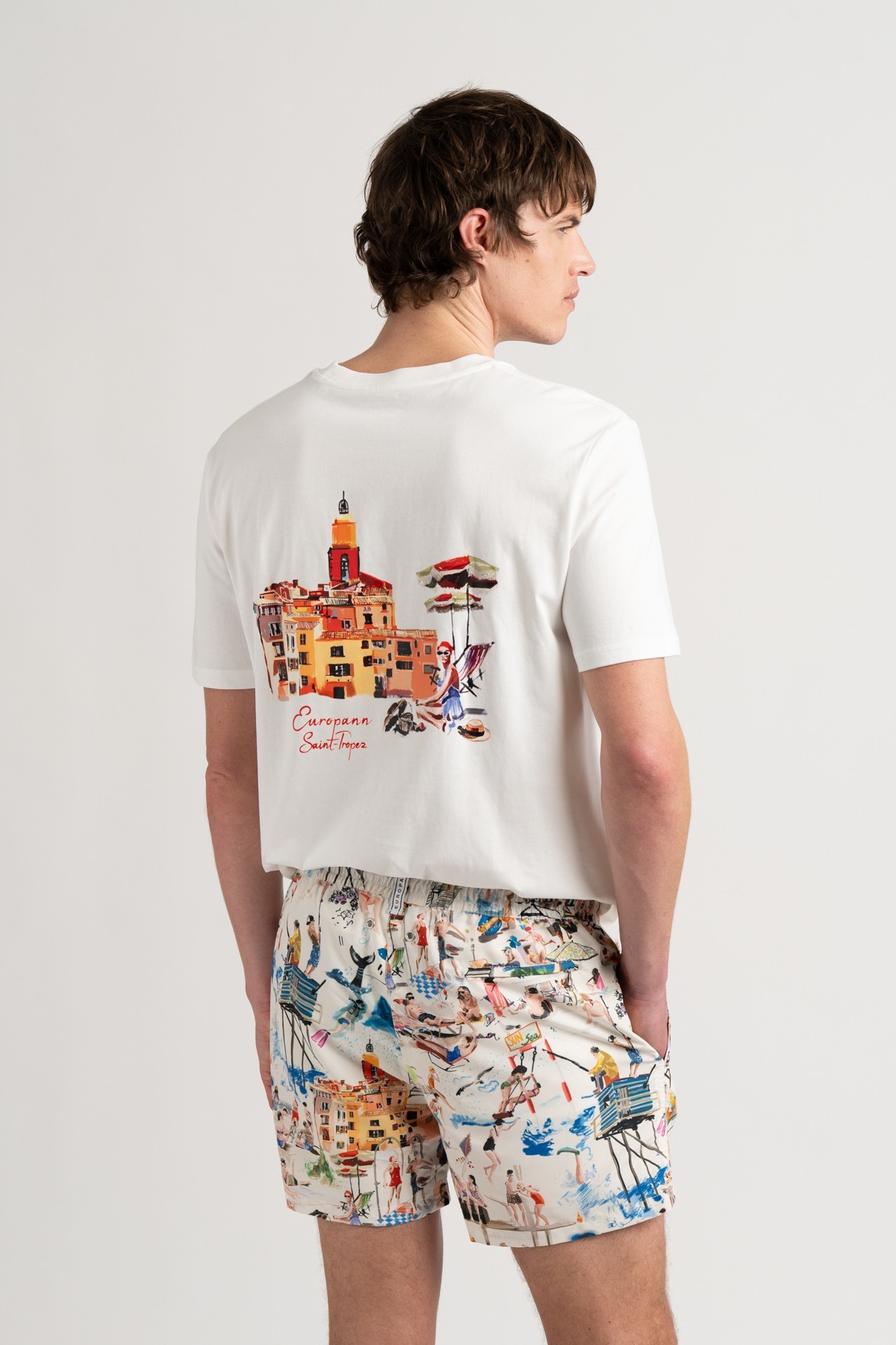 St Tropez prints ecru swim shorts for men Quality brand Europann 