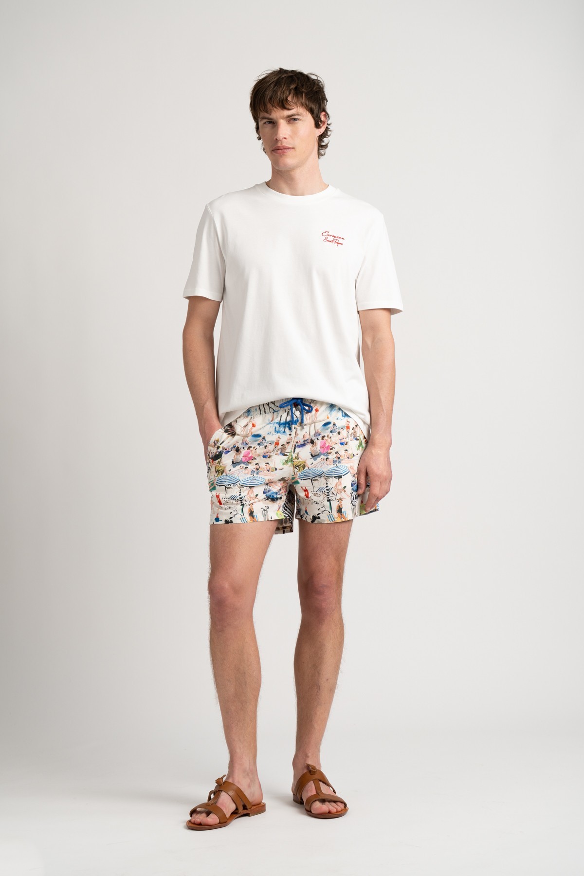 Short de bain ecru imprimé original St Tropez|Maillot de qualité - Europann