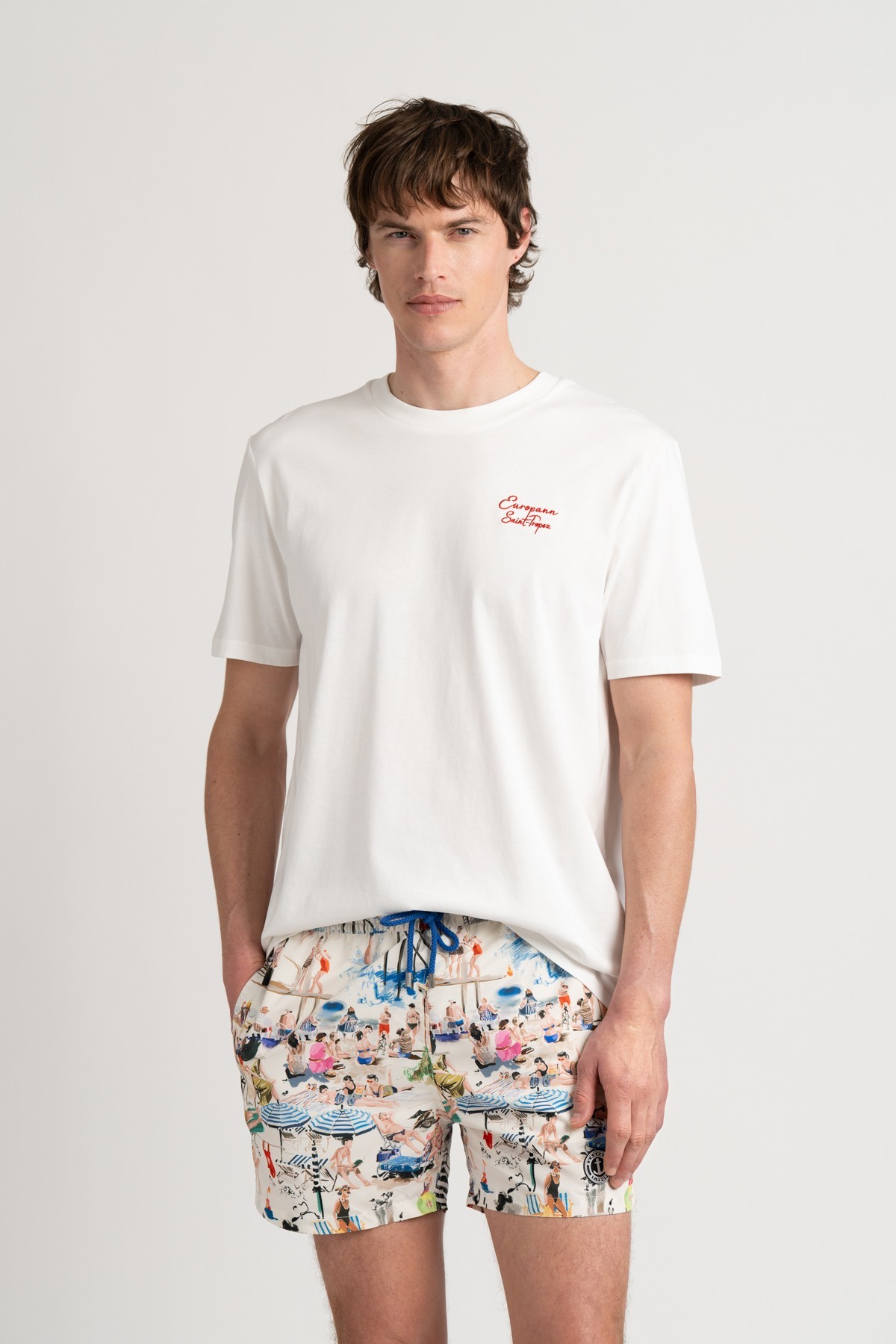 Short de bain ecru imprimé original St Tropez|Maillot de qualité - Europann