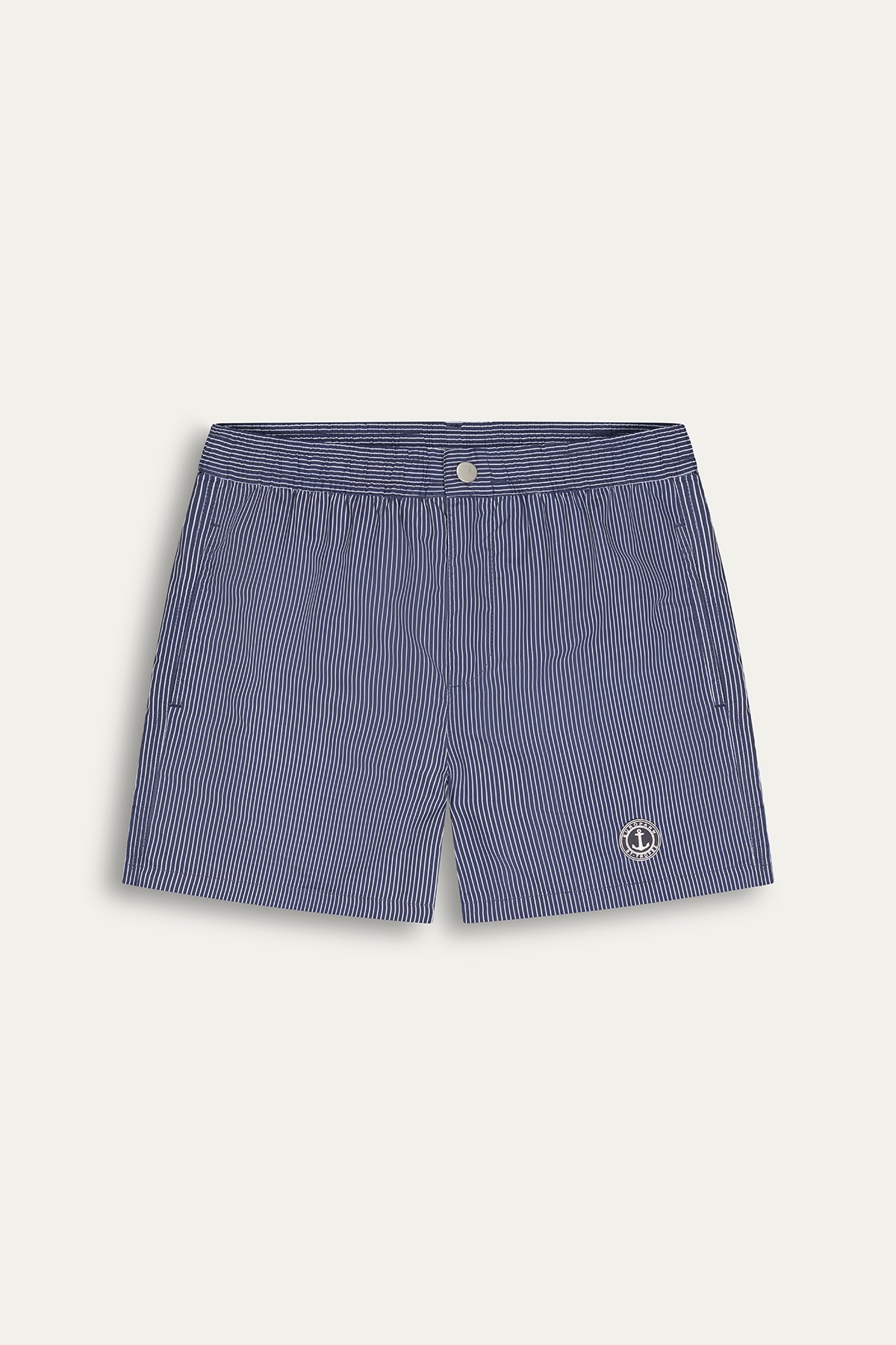 ELVIS - Striped short length navy swimshorts