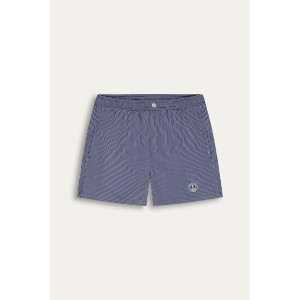 ELVIS - Striped short length navy swimshorts